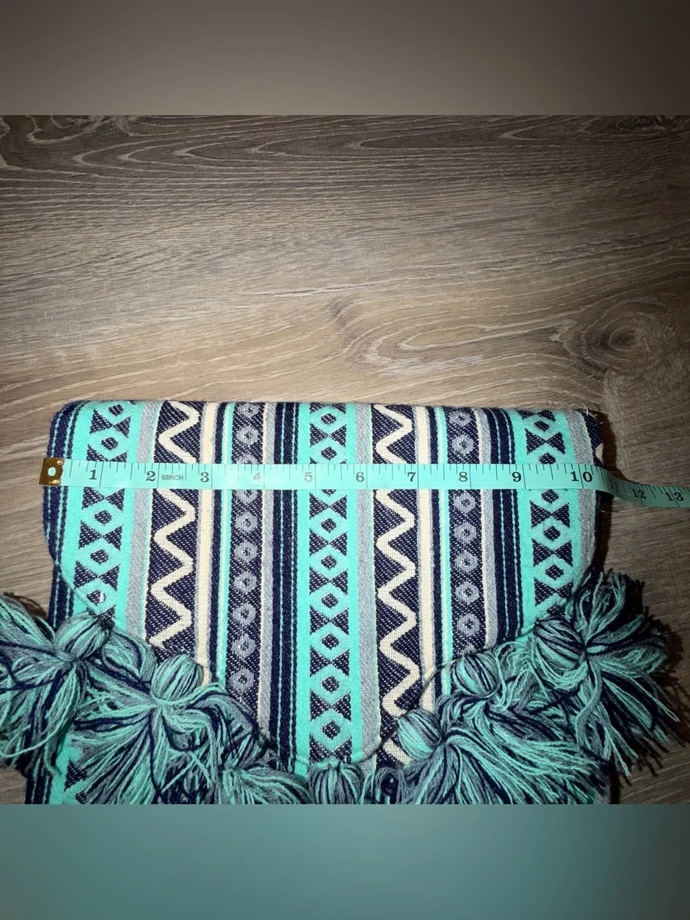Mud Pie blue woven tassel fringe envelope clutch boho bag purse